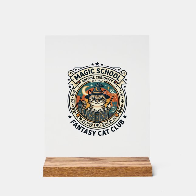 Magic School Fantasy Cat Cute Kitty Design - Magic Acrylic Sign (Front)