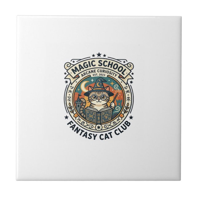 Magic School Fantasy Cat Cute Kitty Design - Magic Ceramic Tile (Front)