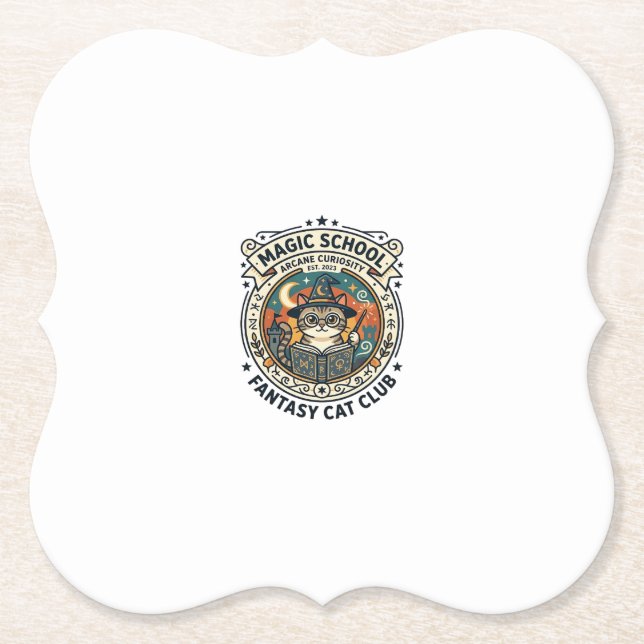 Magic School Fantasy Cat Cute Kitty Design - Magic Paper Coaster (Front)