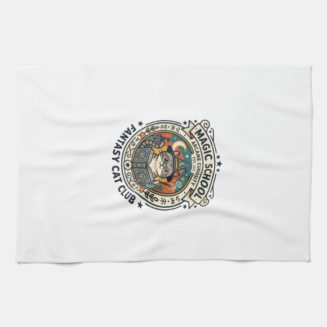 Magic School Fantasy Cat Cute Kitty Design - Magic Tea Towel (Horizontal)