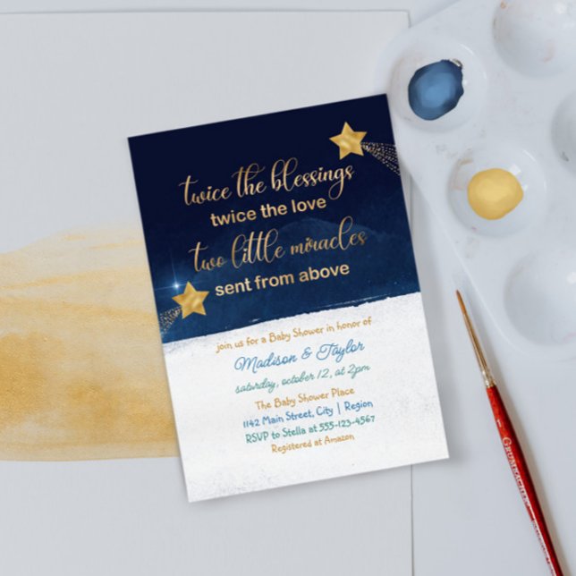 Magic Shooting Star Twin Baby Shower Invitation (Creator Uploaded)