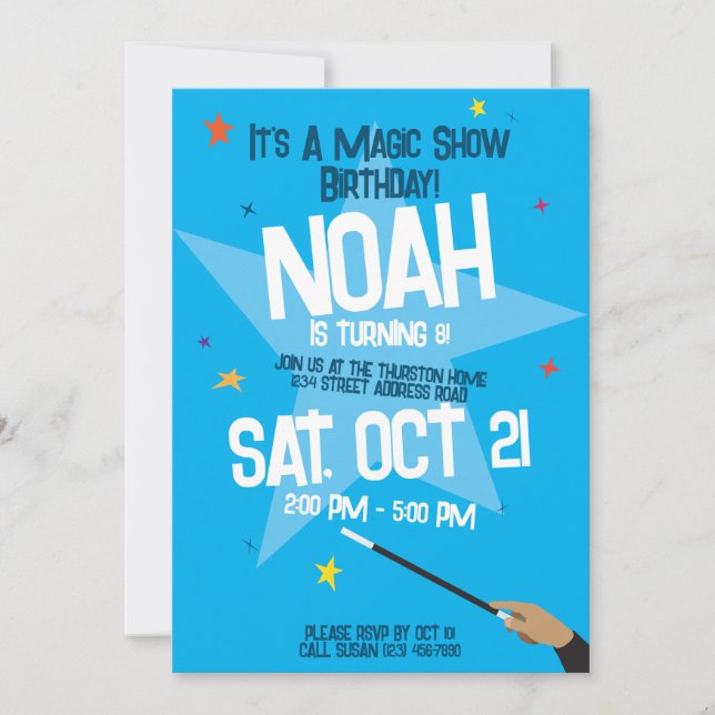 Magic Show Birthday Invitation - Dazzling Wand (Front)
