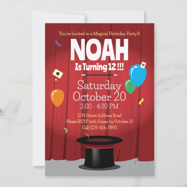 Magic Show Birthday Party Invitation with Top Hat (Front)