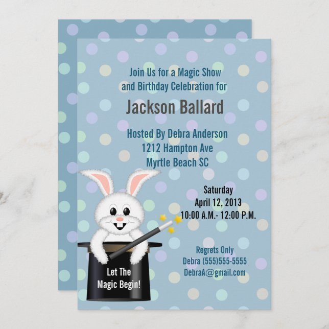 Magic Show Birthday Party Invitations (Front/Back)