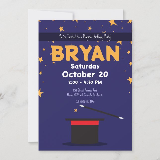 Magic Show Birthday Top Hat & Sparkles Invitation (Front)