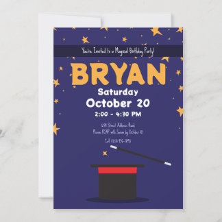 Magic Show Birthday Top Hat & Sparkles Invitation