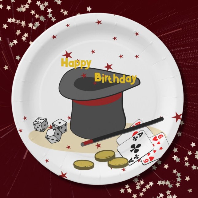 Magic Show Happy Birthday Kids Party Paper Plate (Magic Show Happy Birthday Kids Party Paper Plates, Red Magical Stars)