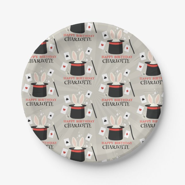 Magic Show Magician Kids Birthday Custom Name Paper Plate (Front)