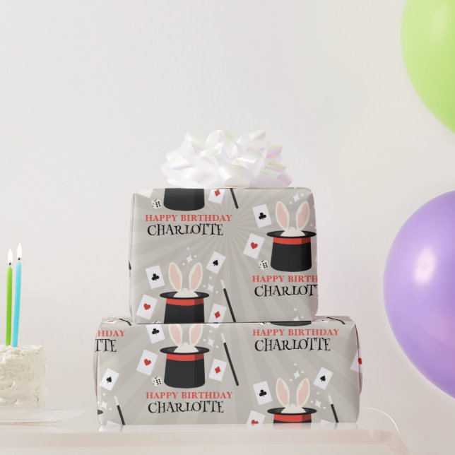 Magic Show Magician Kids Birthday Custom Name Wrapping Paper (Party Gifts)