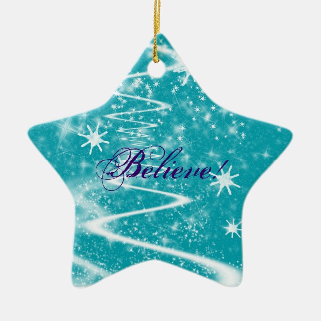 Magic Snow Sparkle Christmas Ceramic Ornament (Front)