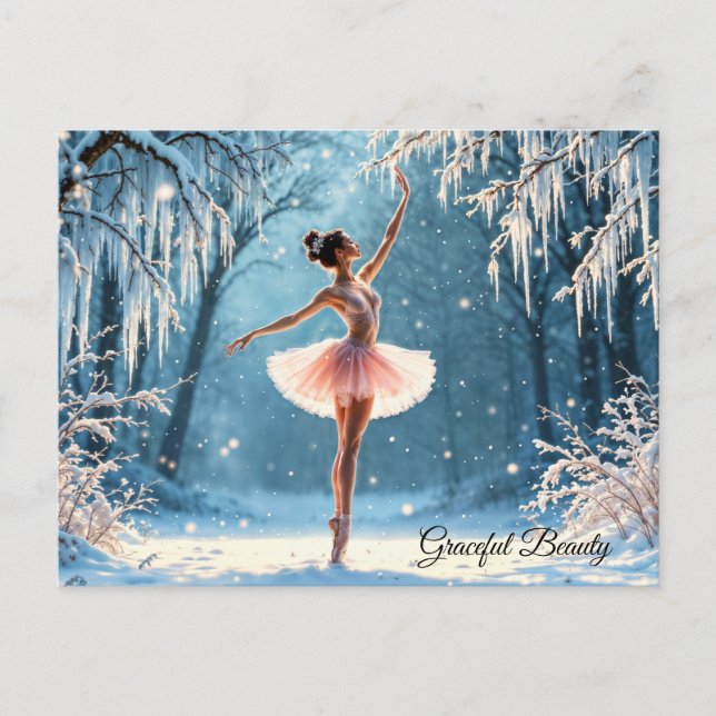 Magic snowfall ballerina winter poise art postcard (Front)