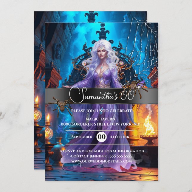 Magic sorceress Halloween witch birthday party Invitation (Front/Back)