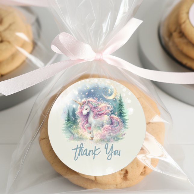 Magic sparkling whimsical unicorn kids birthday classic round sticker (Creator Uploaded)