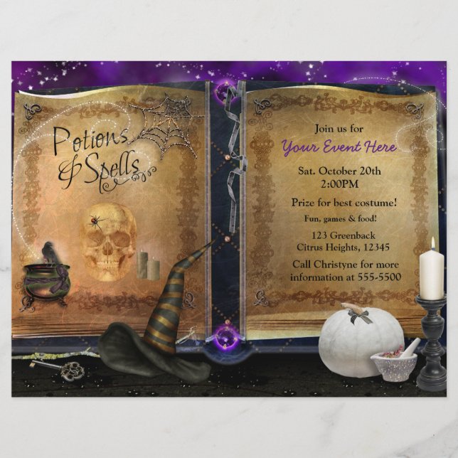 Magic Spell Book Halloween Party Event Flyer (Front)