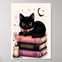 Magic Spell Books Witchy Black Cat