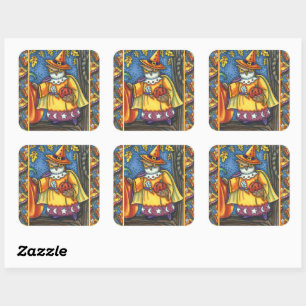 MAGIC SPELLS AND HALLOWEEN HOOTS, OWL WIZARD SQUARE STICKER