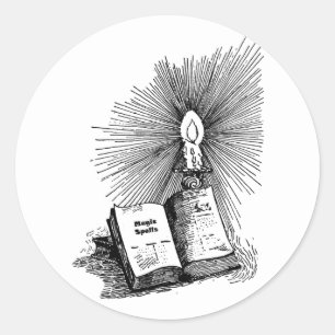 Magic Spells Book Candle Witchcraft art Classic Round Sticker