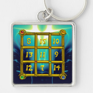 MAGIC SQUARE 33 , Gold Aqua Blue Turquoise Key Ring