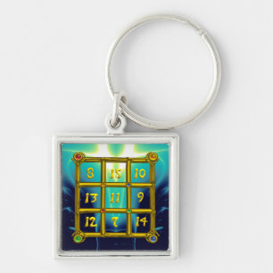 MAGIC SQUARE 33 , Gold Aqua Blue Turquoise Key Ring