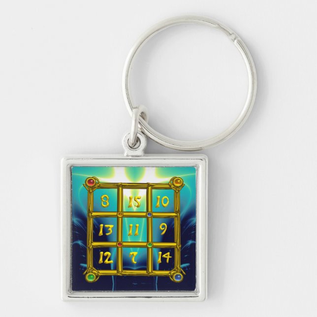 MAGIC SQUARE 33 , Gold Aqua Blue Turquoise Key Ring (Front)