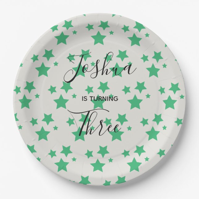 Magic Star birthday Gray Green Paper Plate (Front)