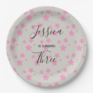 Magic Star birthday Gray Pink Paper Plate