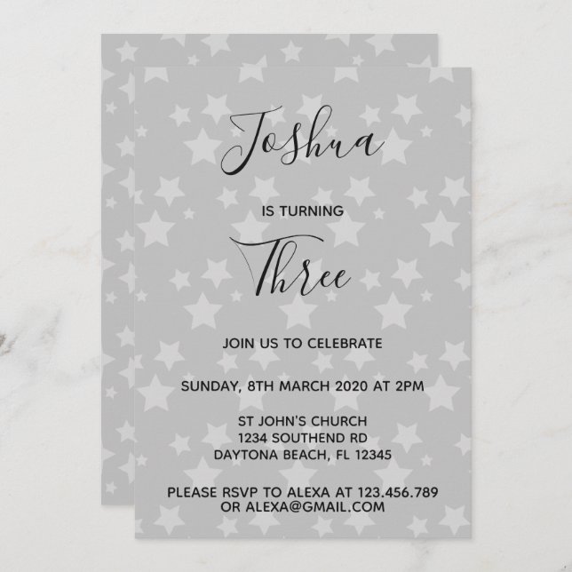 Magic Star birthday invitation Gray (Front/Back)