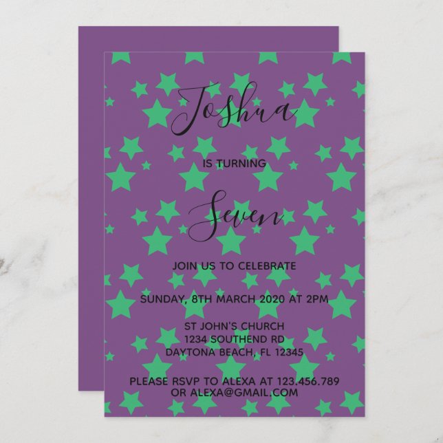 Magic Star birthday invitation Green (Front/Back)
