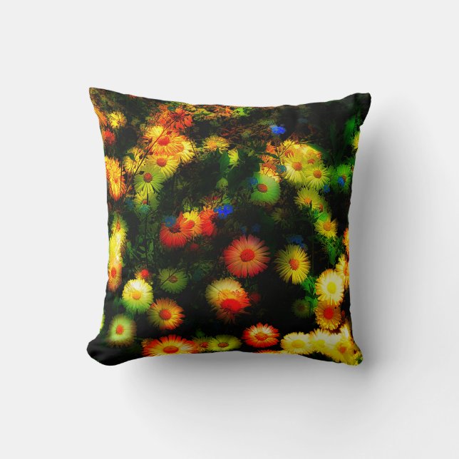 Magic Stylised Neon Flowers Throw Pillow (Front)