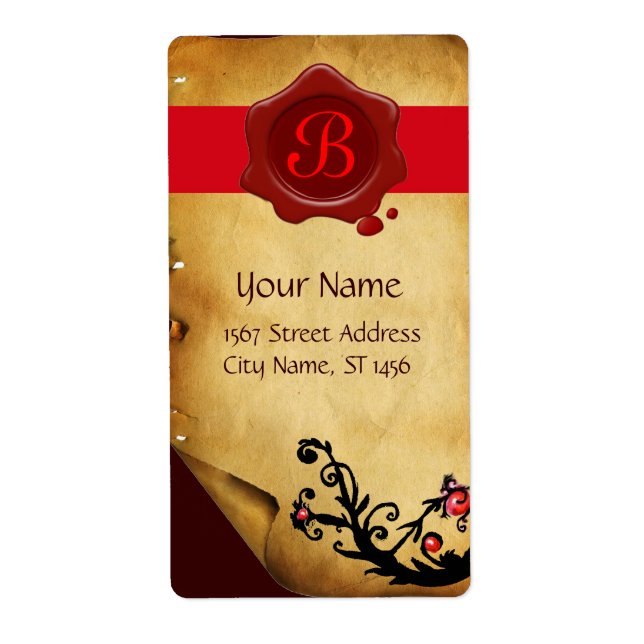 MAGIC SWIRLS PARCHMENT AND RED WAX SEAL MONOGRAM (Front)