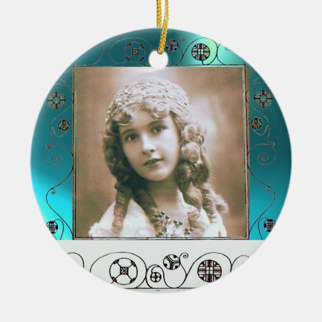 MAGIC SWIRLS PHOTO TEMPLATE ,Blue Aquamarine Ceramic Ornament (Front)