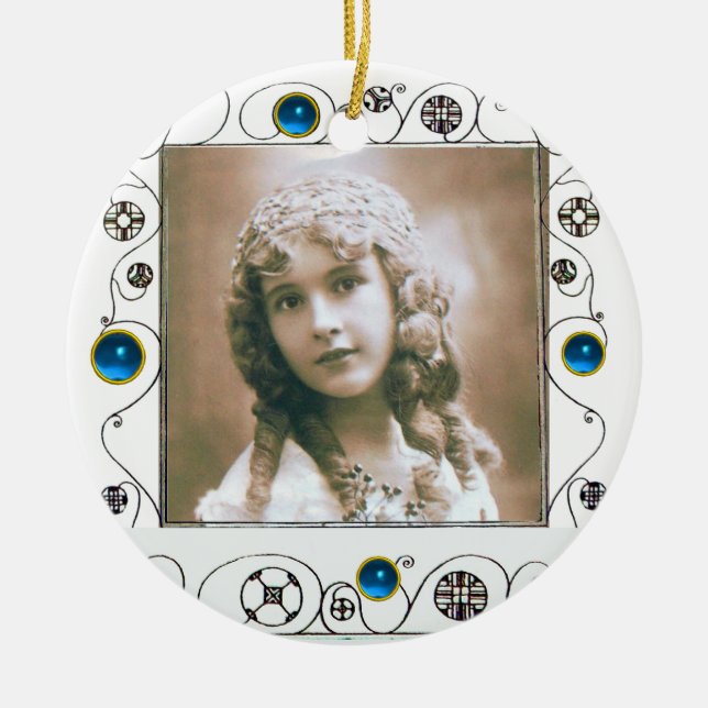 MAGIC SWIRLS PHOTO TEMPLATE , Blue Sapphire Ceramic Ornament (Front)