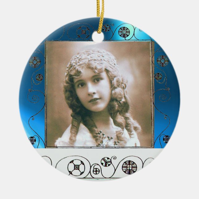 MAGIC SWIRLS PHOTO TEMPLATE , Blue Sapphire Ceramic Ornament (Front)