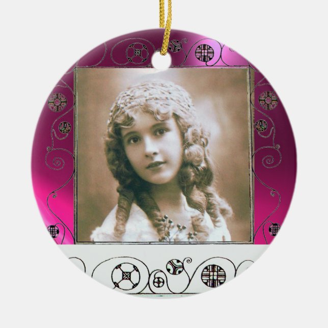 MAGIC SWIRLS PHOTO TEMPLATE ,Fuchsia Pink Amethyst Ceramic Tree Decoration (Front)