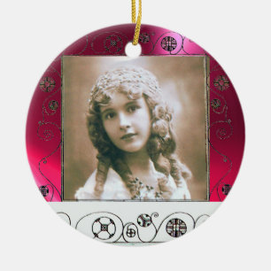 MAGIC SWIRLS PHOTO TEMPLATE , Red Pink Ruby Ceramic Ornament