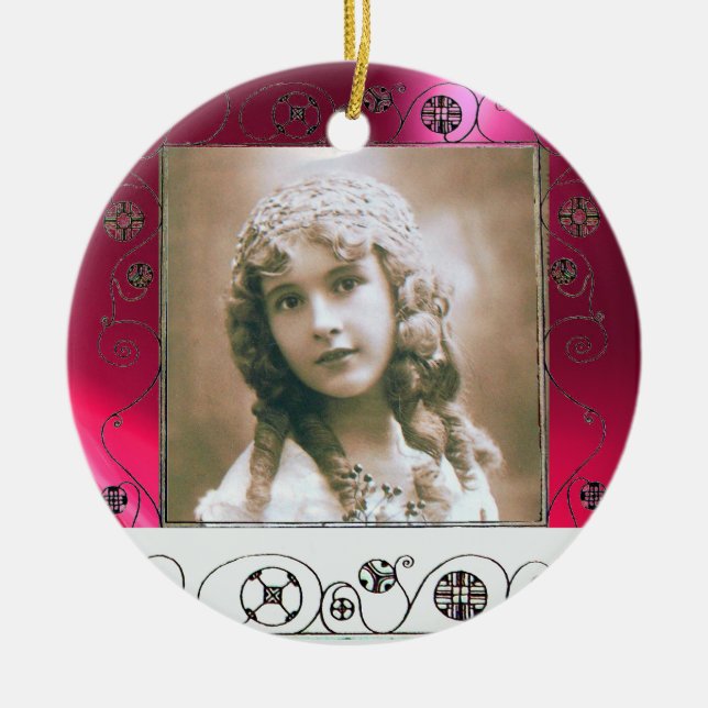 MAGIC SWIRLS PHOTO TEMPLATE , Red Pink Ruby Ceramic Ornament (Front)