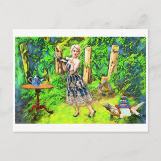 Magic Tea Party fantasy garden animals Postcard