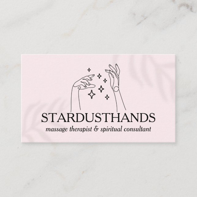 Magic Touch: Pink Modern Hands with Stars Business Card (Front)