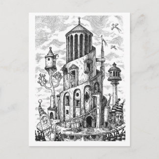 Magic tower on hat postcard