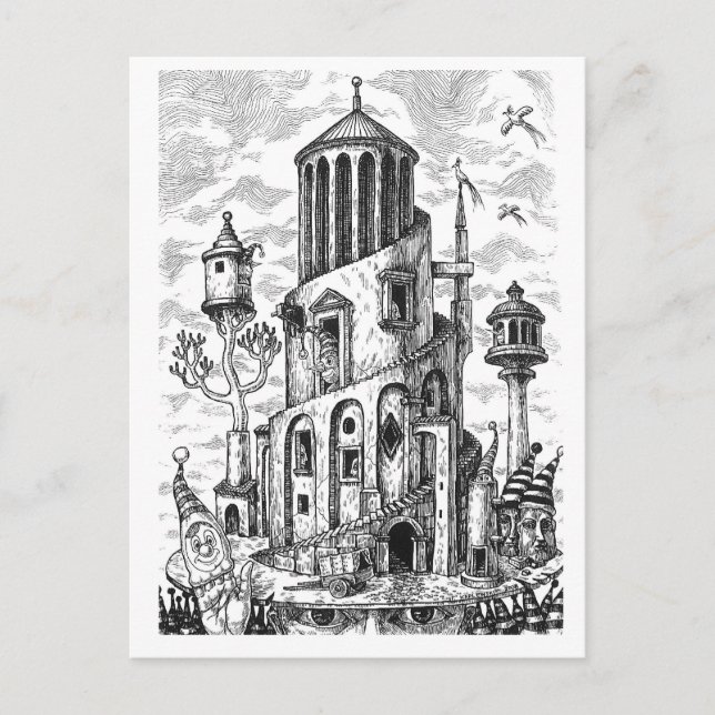 Magic tower on hat postcard (Front)