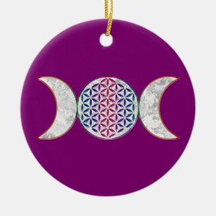 Magic Triple Moon - Spirit Flower Of Life 2 Ceramic Ornament
