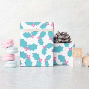 Magic Turquoise & Pink Mistletoe White Seamless Wrapping Paper