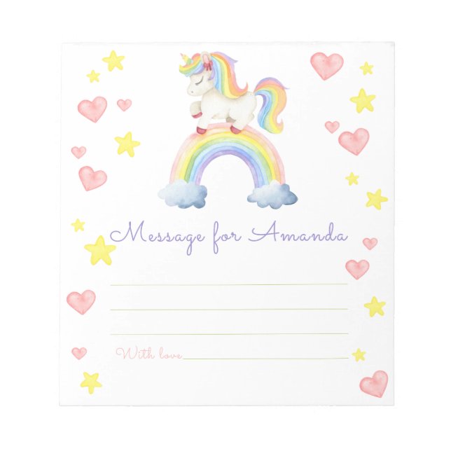 magic unicorn birthday time capsule message notepad (Front)