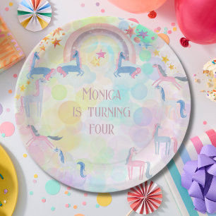 Magic unicorn kids birthday paper plate