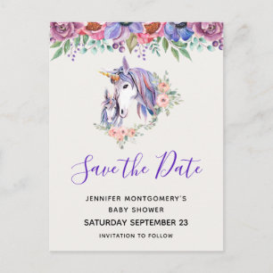 Magic Unicorn Mum & Baby Watercolor Save the Date Invitation Postcard