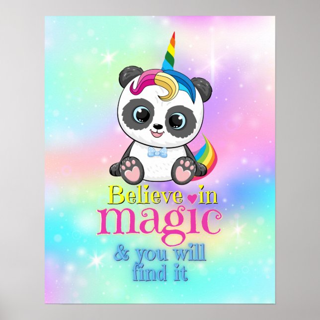 Magic unicorn panda on rainbow background Class Poster (Front)