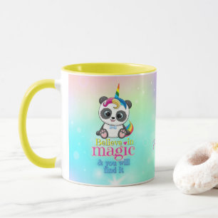 Magic unicorn panda on rainbow background  mug