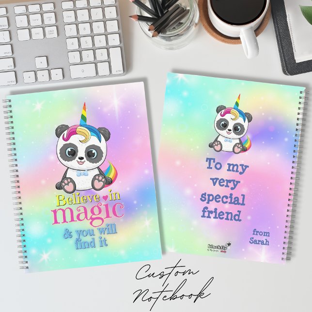 Magic unicorn panda on rainbow background notebook (Creator Uploaded)