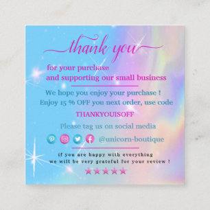 Magic unicorn thank you  square business card