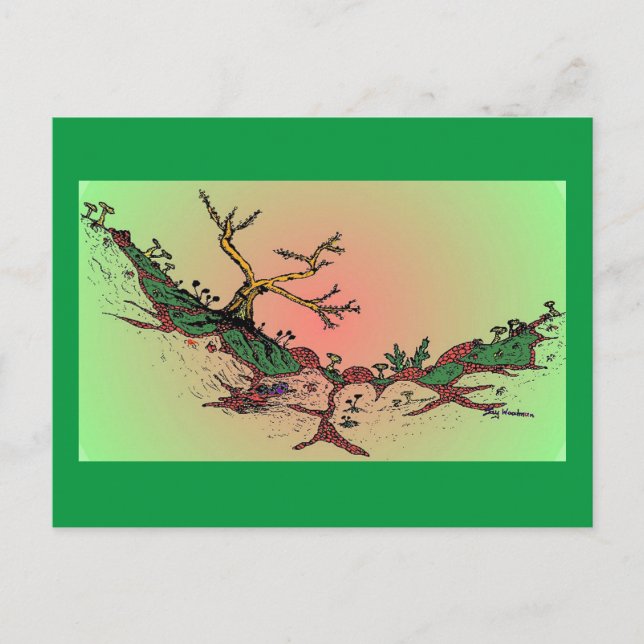 Magic Valley Daytime Art Postcard - Green, Pink (Front)